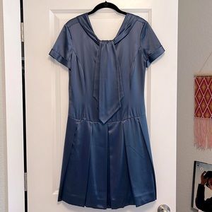 Super Rare Early Zac Posen Blue Silk Drop Waist Pleated Dress Size 2